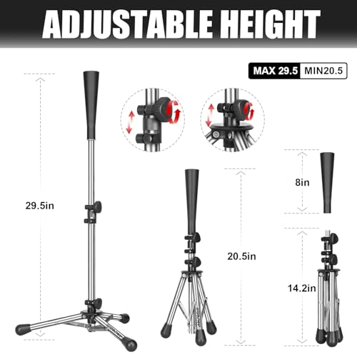 Baseball Tee Batting Tee Softball Tee Portable Travel Hitting Tee,Easy Adjustable Height,Stable Tripod Stand - color: Steel, style: Tee