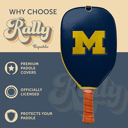 Officially Licensed Collegiate Pickleball Paddle Cover - Lightweight PU Leather Material - Durable Foam Interior Protection with Zippered Closure - Fits Most Paddles on the Market - color: Michigan Wolverines