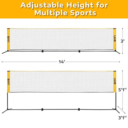 A11N SPORTS Badminton Net - Height Adjustable Volleyball Net for Junior Tennis, Soccer Tennis & Kids - Portable Driveway Pickleball Net for Indoor & Outdoor, 11ft/14ft/20ft Wide