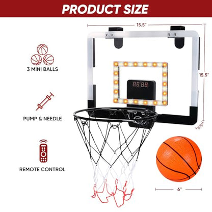 Indoor Mini Basketball Hoop Set for Kids for Door Wall Room with 3 Balls Electronic Scoreboard