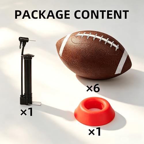 6 Pack 8.3" Inflatable Footballs with Pump and Kicking Tee,Rubber Junior Soft Small Toddler and Mini Footballs, Playground Balls for Kids - color: Brown