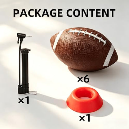 6 Pack 8.3" Inflatable Footballs with Pump and Kicking Tee,Rubber Junior Soft Small Toddler and Mini Footballs, Playground Balls for Kids - color: Brown