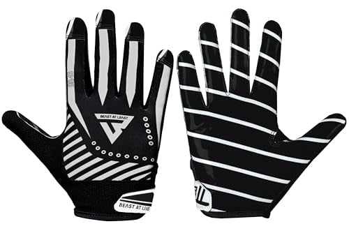 Youth Football Gloves, Breathable Performance Football Gloves for Kids & Adults, Sticky Youth Wide Receiver Gloves, Ideal Gloves for Ultimate Grip & Comfort - color: Black, size: Youth L/ Adult S