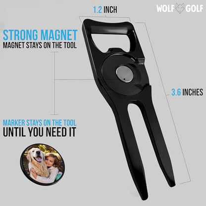 Wolf Golf Towels Custom Divot Repair Tool | 5-in-1 Premium Divot Tool with Ball Marker | Golf Gifts for Men & Women | Golf Accessories for Men & Women