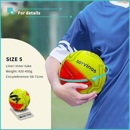 Soccer Ball Size 5,4 – Thermal Bonded Waterproof PU Leather, Professional Training & Match Ball for Youth & Adults, with Pump & Bag, Training Gift Set - color: light yellow