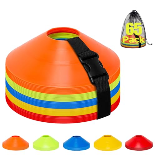 35/65/105 PCS Agility Soccer Cones for Training, Reusable Sports Cones for Drills with Mesh Bag, Training Cones for Soccer Practice, Football, Basketball - Disc Cones Training Equipment