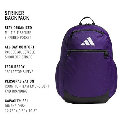 adidas Striker 3 Team Sports Backpack – Daypack for Sports Gym Travel, 36L - color: Collegiate Purple