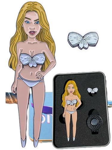 Sexy Golf Divot Tool with Removable Bikini Ball Marker – Magnetic Hat Clip & Gift Tin Included – Hottest Accessory on The Green - color: White