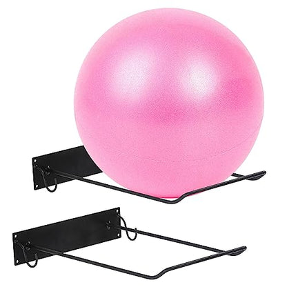 Yoga Ball Holder Set of 2, Industrial Exercise Ball Holder Wall Mount, Black Metal Wire Wall Mounted Ball Storage Rack, Organize Your Gyms Studios Home Gyms Space