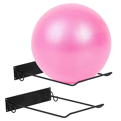 Yoga Ball Holder Set of 2, Industrial Exercise Ball Holder Wall Mount, Black Metal Wire Wall Mounted Ball Storage Rack, Organize Your Gyms Studios Home Gyms Space