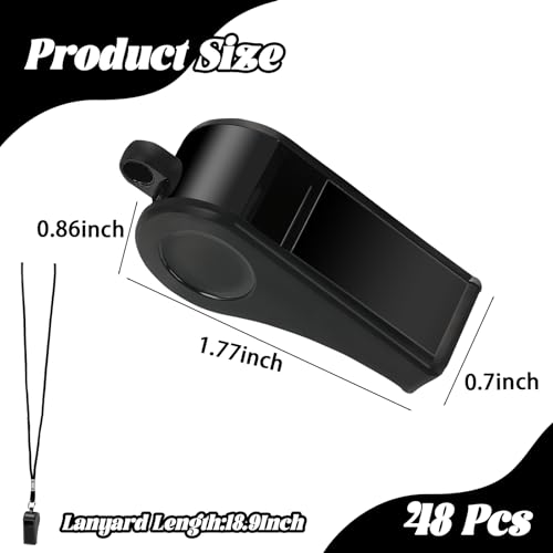 Retainbre 48 Pcs Coach Whistle with Lanyard Lifeguard Whistles Bulk Plastic Sports Loud Referee Whistle for Adults Emergency Teachers Training - color: Black