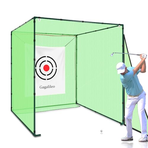 Gagalileo Golf Driving Cage Net: Heavy Duty 1 in Steel Frame - Noise Reduction Target for Backyard Garage Indoor Simulator - 7x7x7 FT High Density Hitting Swing Practice - size: 7x7x7ft without Bottom
