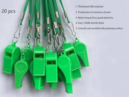 20 Pcs Plastic Loud Whistles with Lanyard for Referee Coaches Basketball Football Sports Training Game Event Lifeguard Survival Emergency Fun School Kids Tool Set Suppliers - color: Green
