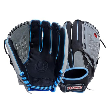 PHINIX 12 1/2 Inch Slowpitch All Pigskin Softball Gloves Multiple Colors - color: Black & Gray