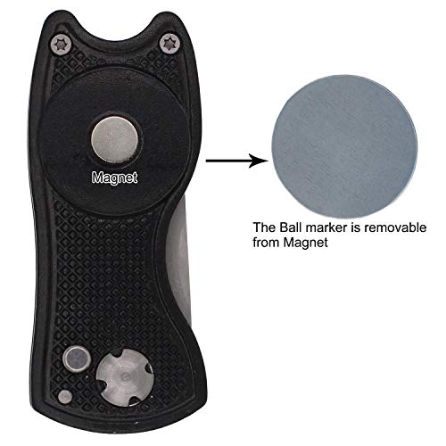Golf Divot Repair Tool with Magnetic Ball Marker, Metal and Foldable Design