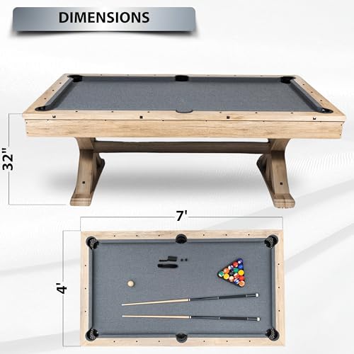 7 FT 3 in 1 Multi Game Pool Table with Dining Top Ping Pong Table Combo, Includes Pool Table Accessories and Tennis Paddles.