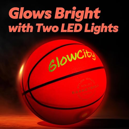 GlowCity Glow in The Dark Basketball - Size 5, 6, 7 Light Up Ball for Kids, Teens & Adults - Night Outdoor Games - Sports Birthday Gifts Ideas for Boys Ages 6 7 8 9 10 11 12 13 14 15 - size: Size 7 - 29.5", style: Rechargeable Rubber (Pump + Box)