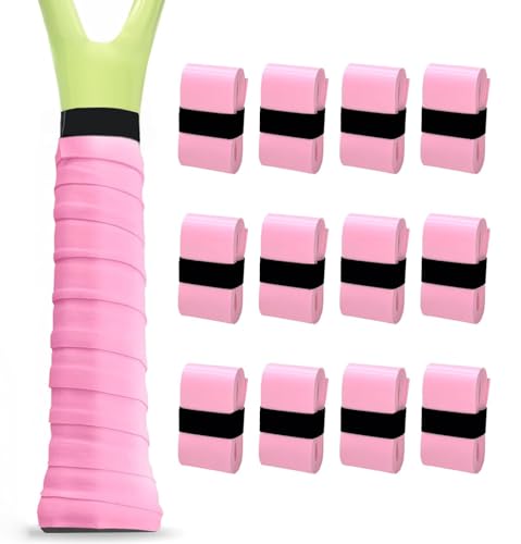 Tennis Racket Grip Tape, 3/6/12 Pack Precut Anti Slip Tennis Grip Tape, Absorbent Dry Feel Tennis Grips Overgrip for Tennis, Pickleball - color: Pink