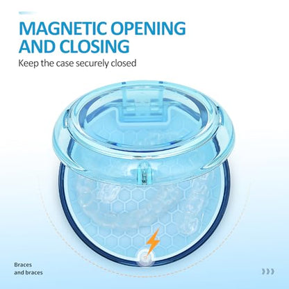 Retainer Case Slim Aligner Case with Vent Holes Cute Dental Brace Box with Retainer Removal Tool and Brush Compatible with Night Guard and Mouth Guard (Clear Blue with Lanyard)
