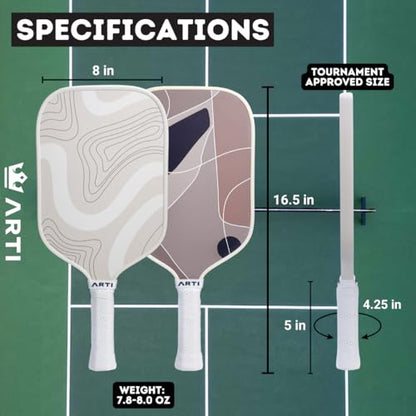 ARTI Pickleball Paddles Set of 2-USAPA Approved Fiberglass Surface Pickleball Set,2 Pickleball Rackets, 4 Balls and 1 Portable Carry Bag - color: Grey + brown
