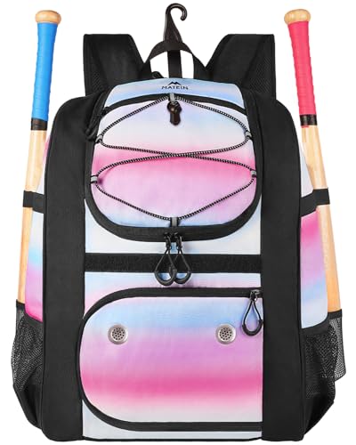 MATEIN Softball Bag, Lightweight Baseball Backpack with Shoe Compartment, Baseball Bag with Fence Hook for TBall Bat & Equipment, Softball Gifts Catchers Backpack for Women Fit Catcher’s Mitt, Helmet - color: Pink - Large