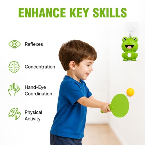Hanging Table Tennis Trainer Starter Kit, Portable Ping Pong Paddle Set for Kids with Racket and Balls, Parent-Child Door Pong Game Exerciser for Outdoor & Indoor Games