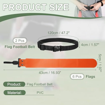 Flag Football Set, Adjustable Flag Football Belt with 1 Belt and 3 Flags Easy Tear Away - color: Orange Red