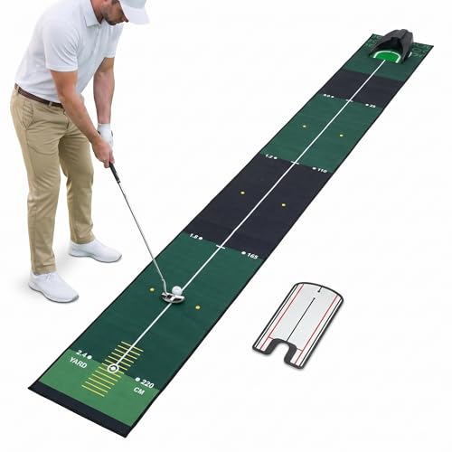 Putting Green Indoor for Home & Office&Party – Golf Training Aid for Putting Practice – with Premium Golf Putting Mat（7.9x1.0ft） & Putting Mirror &Auto Return Putter – Golf Gifts for Men