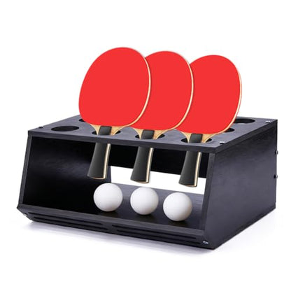 DICOSMETIC 1Pc Ping Pong Paddle Storage Rack 2 in 1 Wall-Mount Table Tennis Paddle Display Holder Hold 12Pcs Rackets and Balls Storage Shelf 30.5x21x13.5cm Black