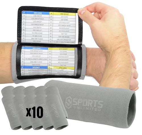 Sports Unlimited Adult Triple Wrist Coach, Football Wristbands for Plays, Baseball Wristbands, QB Arm Bands - color: Gray, size: 10 Pack
