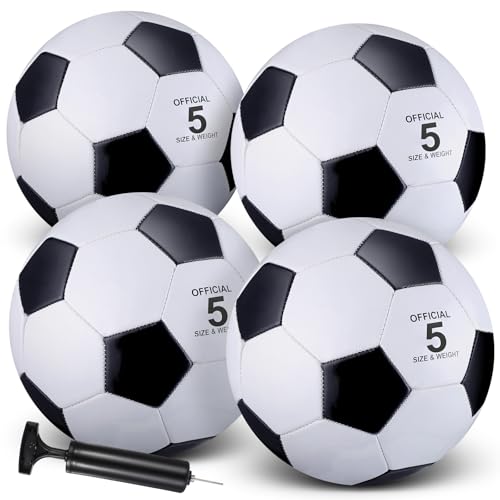 HyDren 4 Pcs Soccer Ball with Pump Official Size 4/5 Deflated Soccer Balls Bulk for Outdoor Indoor Practice Training Sport Gift for Kid Teen Youth Adult Back to School - size: Size 4, style: Elegant