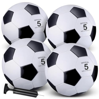 HyDren 4 Pcs Soccer Ball with Pump Official Size 4/5 Deflated Soccer Balls Bulk for Outdoor Indoor Practice Training Sport Gift for Kid Teen Youth Adult Back to School - size: Size 4, style: Elegant