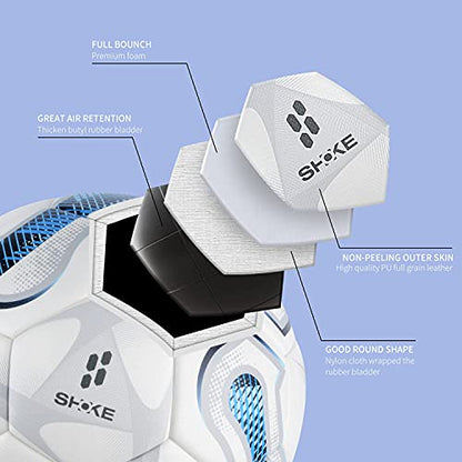SHOKE Soccer Ball Size 5 Official Size Soccer Ball Thermal Bonded Training Slip Resistant - color: Blue(inflated not full )