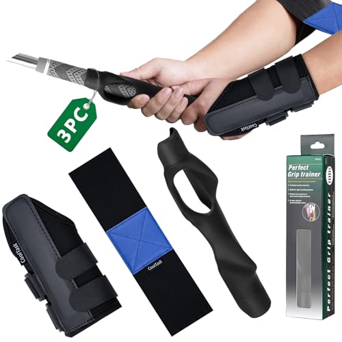 3 Piece Golf Grip Trainer Set, Golf Training Aid with Swing Correction Arm Strap & Wristband, Grip Training Rods to Perfect Hand Position for Consistent Swings - size: 3 Packs Trainer Kit