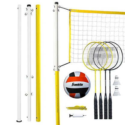 Franklin Sports Volleyball + Badminton Combo Sets - Backyard + Beach Outdoor Volleyball + Badminton Net Set - Portable Badminton + Volleyball Net with Poles - Volleyball, Rackets + Birdies Included - style: Family