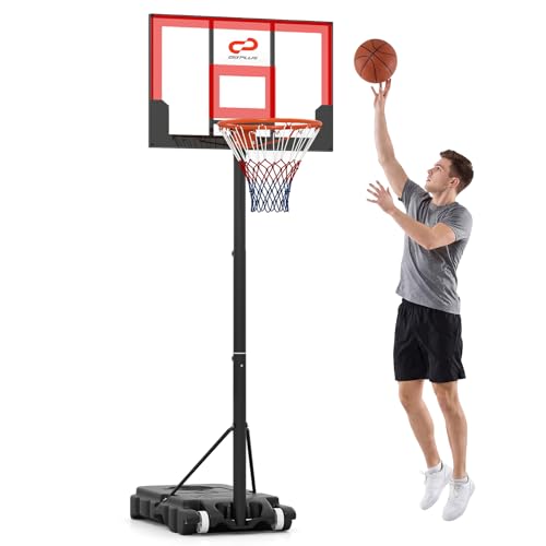 Goplus Basketball Hoop Outdoor, Portable 3.3-7FT/10FT Adjustable Basketball Goal System w/Shatterproof PC Backboard, Wheels for Adults in Pool Driveway Backyard - style: 3.3-7 FT, Black+Red