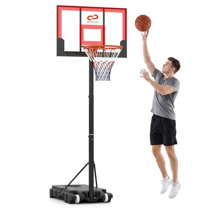 Goplus Basketball Hoop Outdoor, Portable 3.3-7FT/10FT Adjustable Basketball Goal System w/Shatterproof PC Backboard, Wheels for Adults in Pool Driveway Backyard - style: 3.3-7 FT, Black+Red