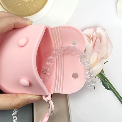 1PC Silicone Retainer Case with Lanyard, Cute Vent Holes Denture Box, Mouth Guard Case Travel Holder for Girls, Women, Men (Pink with Lanyard) - color: Pink with Lanyard