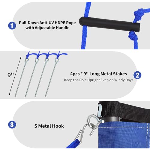 32ft Outdoor Portable Volleyball Net Set for Backyard Beach with Adjustable Heavy Duty Poles, 28-ply Durable Net, PU Volleyball & Pump, Carry Bag (Blue, 32ft)