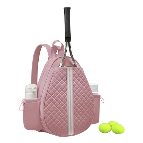 Tennis bag for women - Quilted Sling Grid Design Water repellent Two Side Pockets Dry wet separation independent pocket Friend couple gift - color: pink