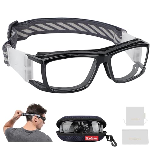 SooGree Sport Glasses for Men Women Basketball Football Sport Goggles Anti Fog Shock Collision Wearable Glasses - color: Black Frame Black Nose Pads