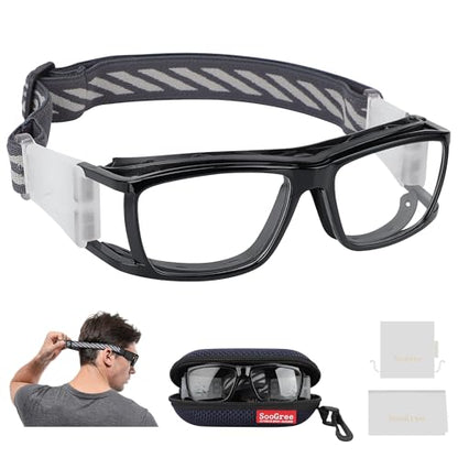 SooGree Sport Glasses for Men Women Basketball Football Sport Goggles Anti Fog Shock Collision Wearable Glasses - color: Black Frame Black Nose Pads