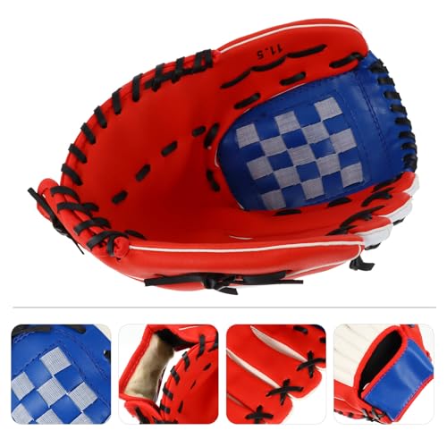 Amosfun Baseball Glove Infielder's Mitt Pu Thickened Pitcher Training Glove 11.5 Inch Red for Youth and Adult Baseball Practice