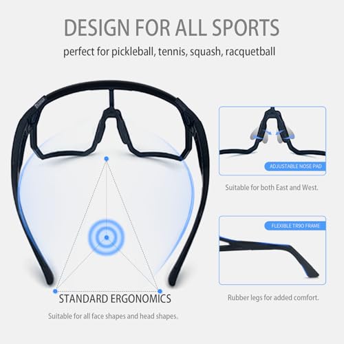 Pickleball Glasses for Women Teens Protective Eyewear Safety ANSI Z87.1 Tennis Squash Racquetball Goggles - color: Deep Ocean Blue