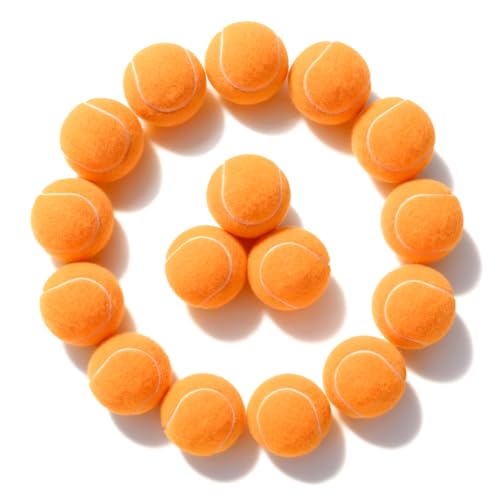 PoyPet 16-Pack Tennis Balls Bulk for Practice,Training and Beginners | Ideal for Dog Fetch,Chew and Play - color: Light Orange