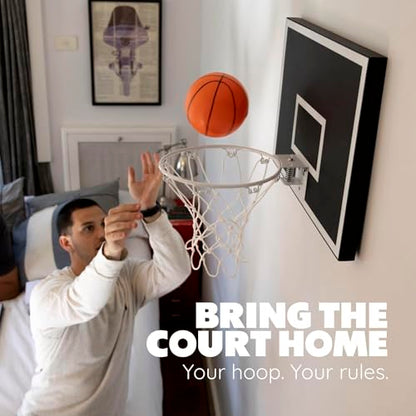 CALIKIWIPROS Mini Basketball Hoop Set Pro League Decorative Solid Wood Wall Mount, Includes 9’ Hoop & 5 mini Basketballs, Classic Look with Colors Matching Some pro Teams. - style: Pro Jr Black white