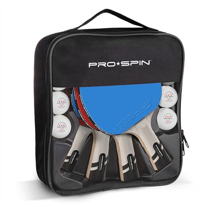 PRO-SPIN Ping Pong Paddles – ITTF Approved Professional Table Tennis Rackets with Carbon Fiber for Superior Control | 7-Ply Blade, Premium Rubber, 2.0mm Sponge - color: 4-Pack | Blue/Red