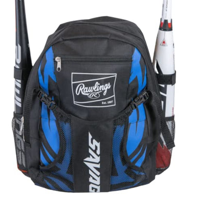 Rawlings | SAVAGE Backpack Equipment Bag | T-Ball/Youth Baseball & Softball | Multiple Styles - color: Black / Royal