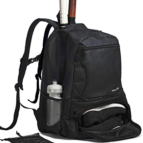 Athletico Premier Tennis Backpack - Tennis Bag Holds 2 Rackets in Padded Compartment | Separate Ventilated Shoe Compartment | Tennis Bags for Men or Women - color: Black
