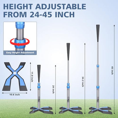 Baseball Tee for Hitting, Batting Tee with 5.8 LB Base, Softball Tee 24"-45" Height Adjustment, Hitting Tee for Baseball Training Accessories